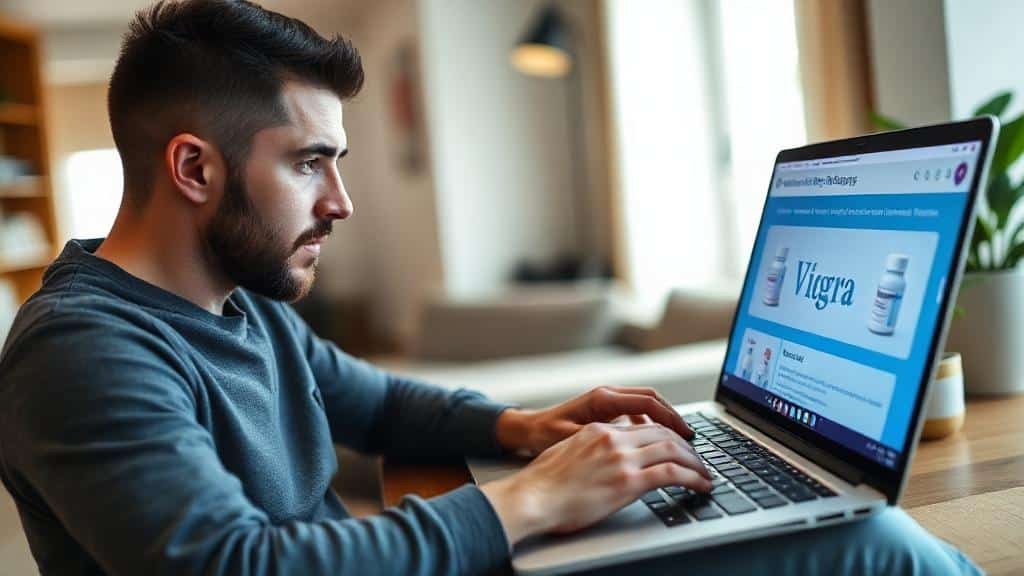 Muž kupuje online Viagru bez receptu v Česku pro podporu erekce